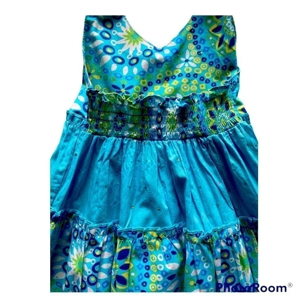 BLUE BERI BLVD-BLUE AND YELLOW BOHO STYLE HALTER DRESS-SZ 24 MONTHS